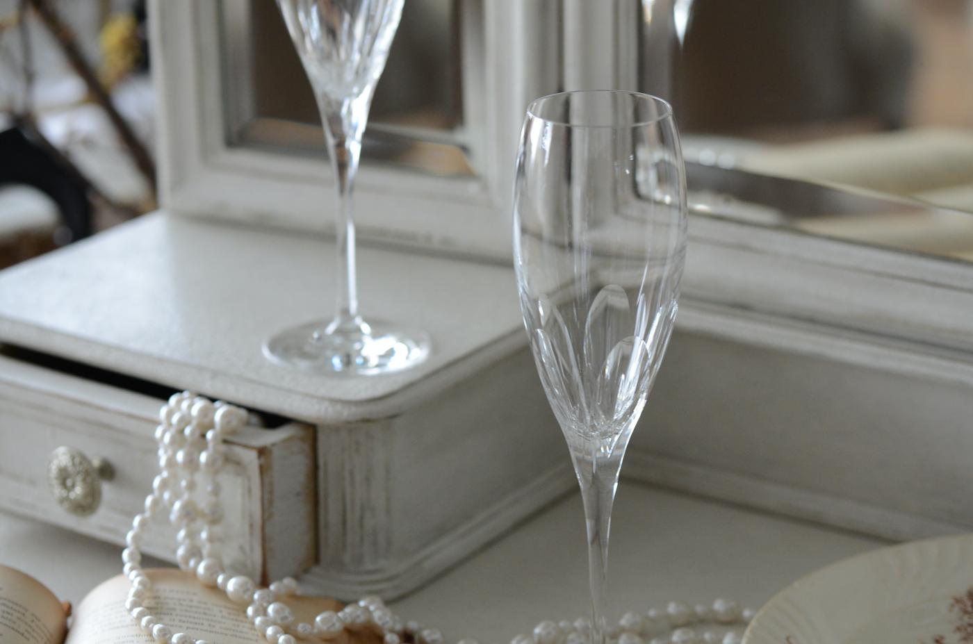 フランスアンティーク雑貨 シャンパングラスペアセット.5 クリスタルガラス