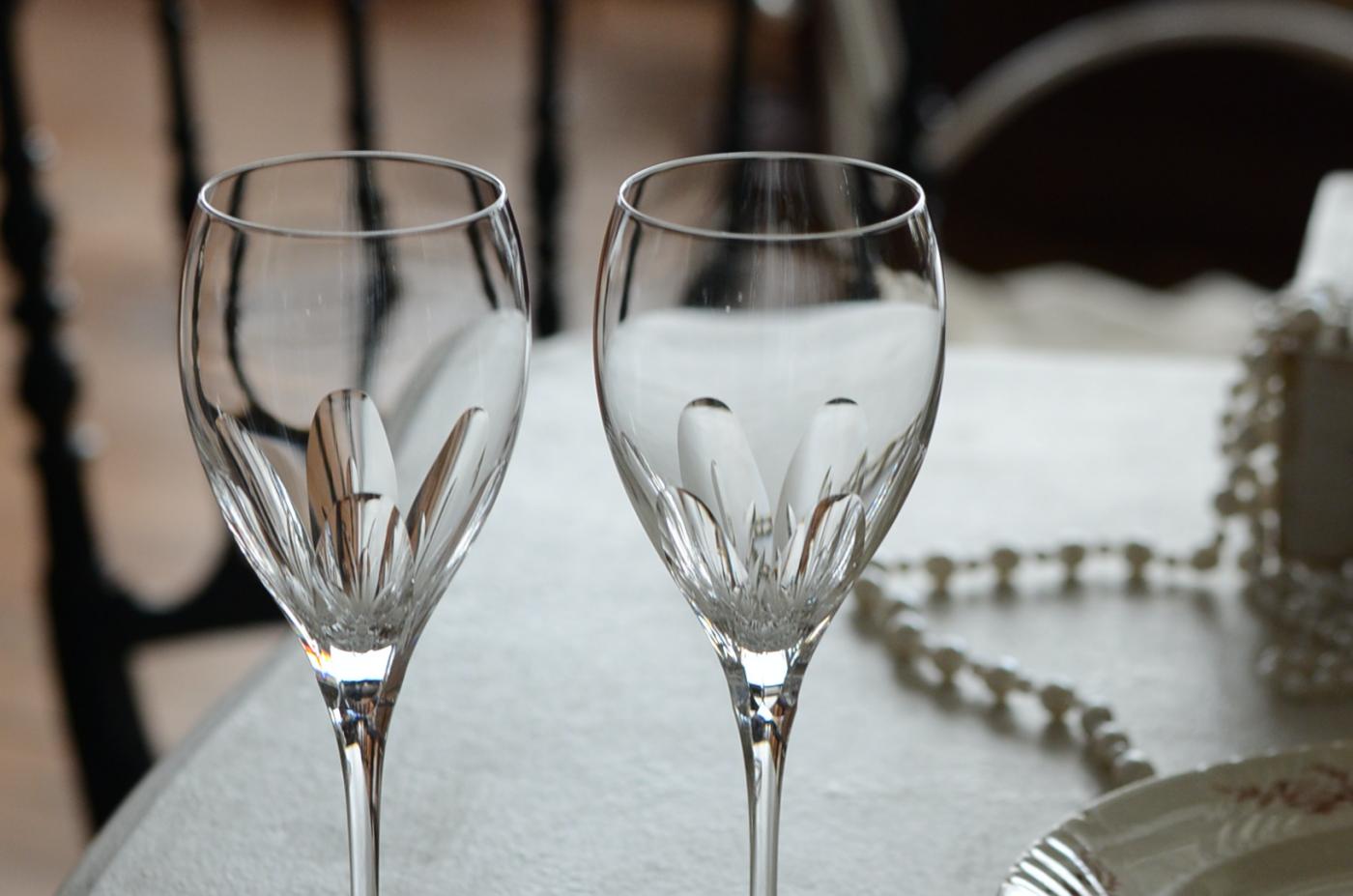 フランスアンティーク雑貨 ワイングラスペア.2 クリスタルガラス
