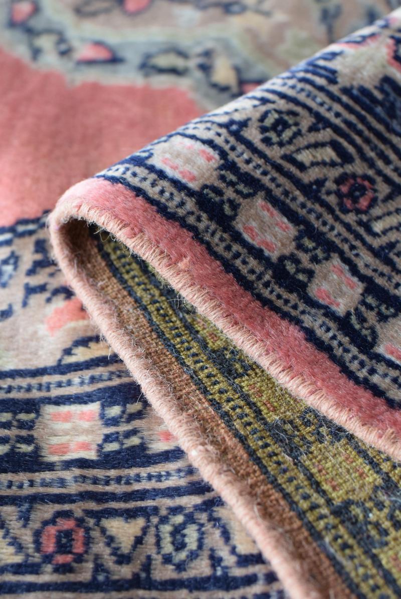 ビンテージ絨毯 サーモンピンク＆ネイビー - ラグ
